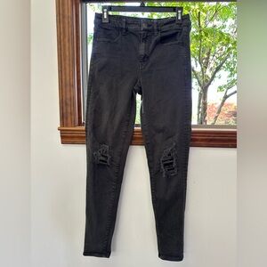 American Eagle Next Level Stretch Black Distressed Ripped Skinny Jeans